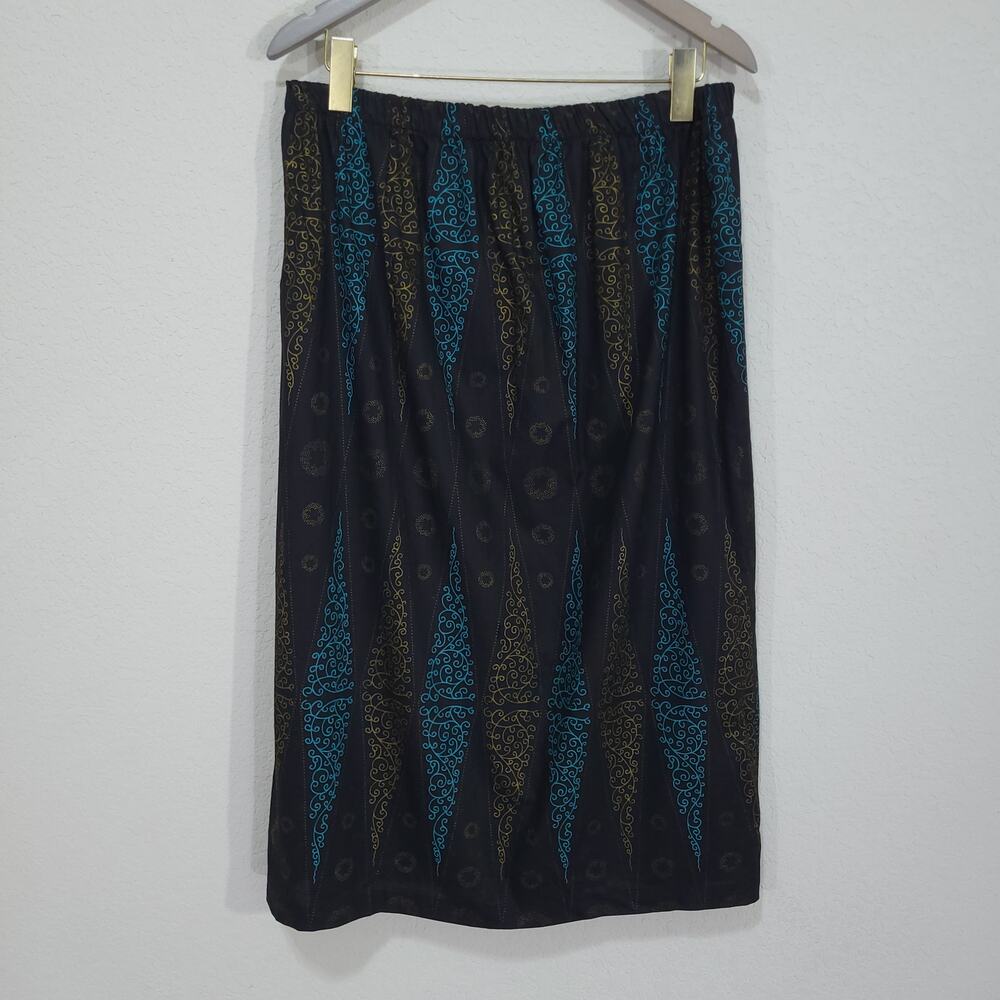 Black Diamond Print Skirt Womens XL Pull On Below Knee Casual Office Party